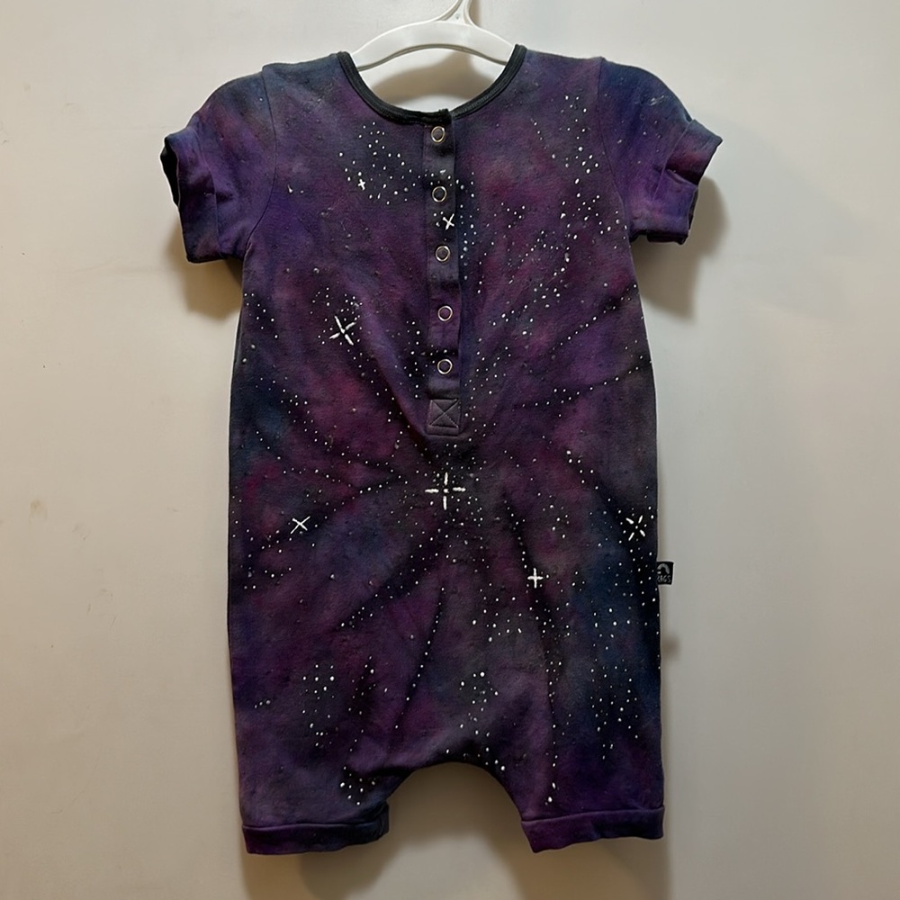 2t play condition because galaxy dyed rags romper. Gorgeous!